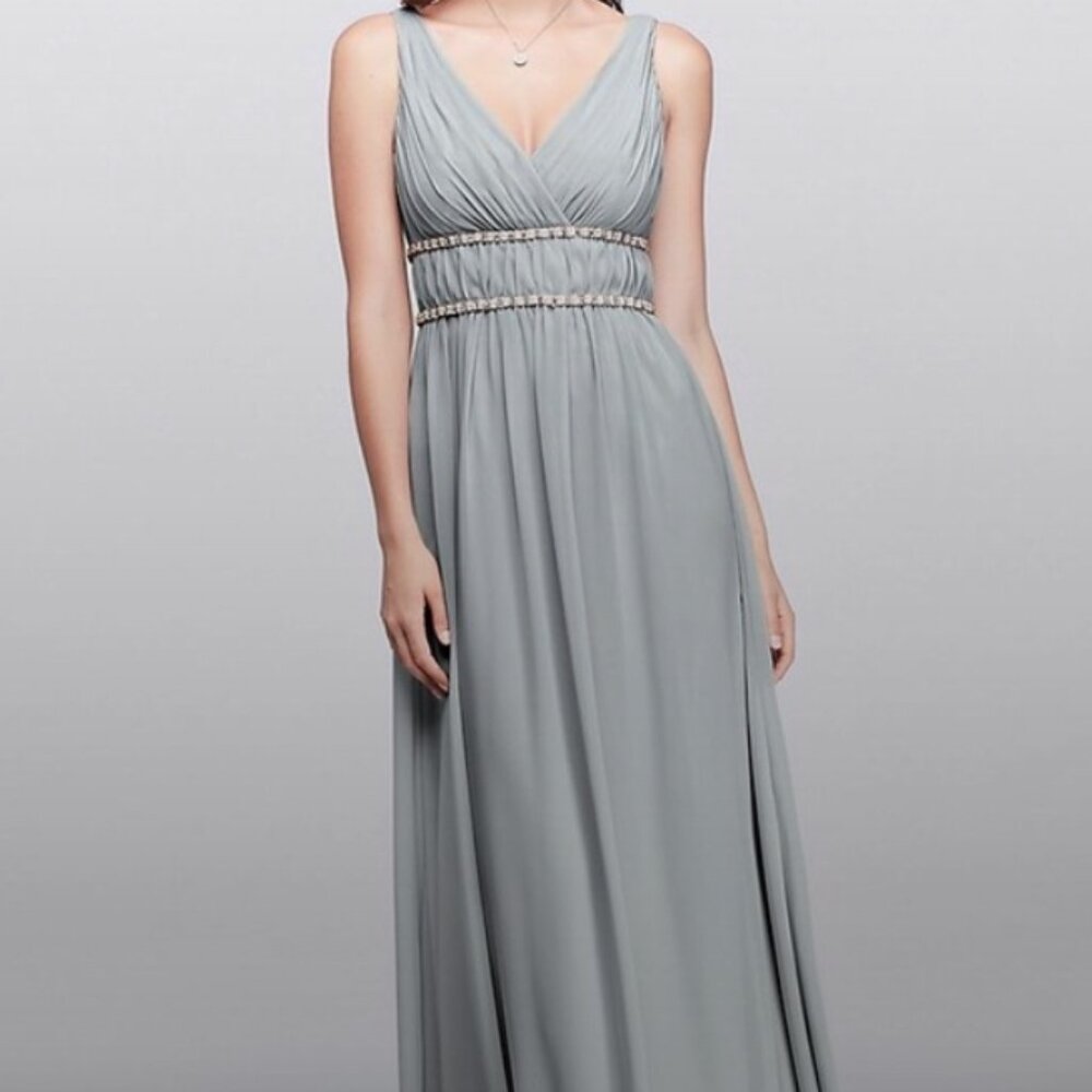 David’s Bridal Surplice Bodice Chiffon Gown